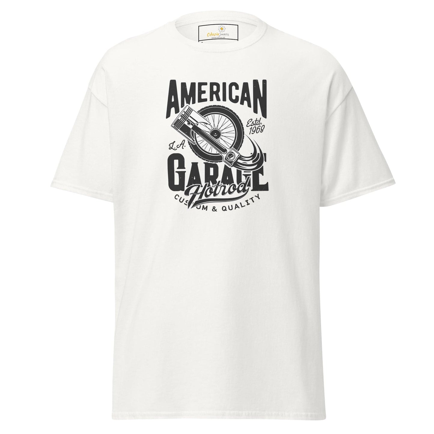 White T-shirt with black graphic artwork for men and women in size S to XL