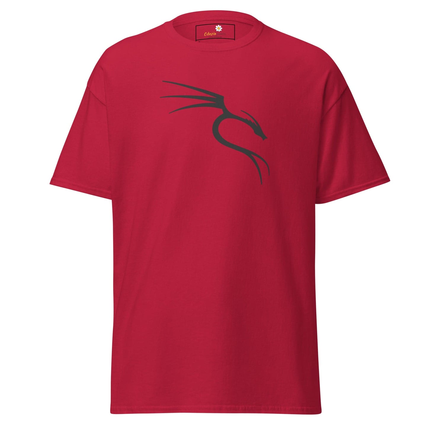 Red T-shirt with dragon design displayed on T-SHIRT DESIGN TEE for men and women sizes S to XL