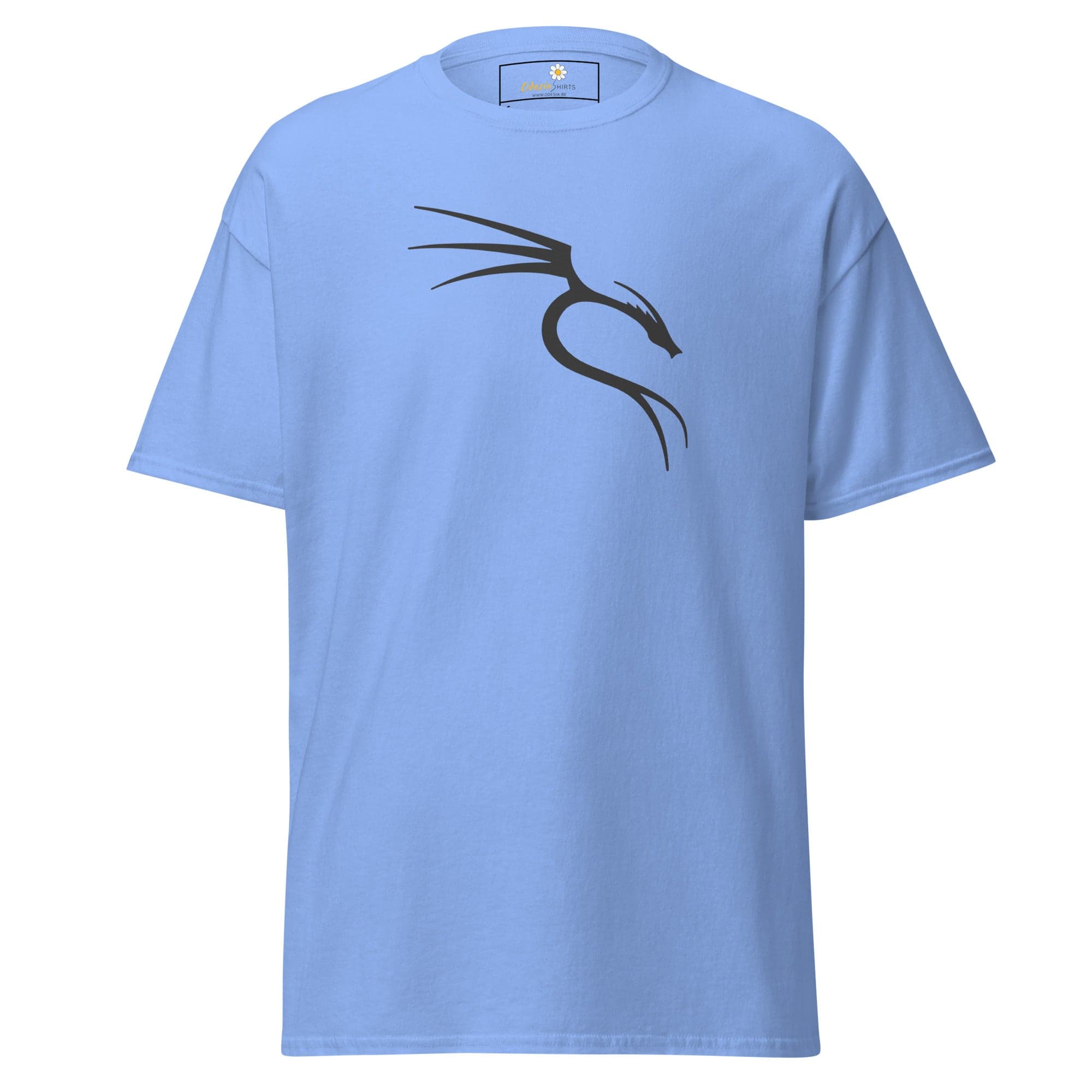 Light blue T-shirt with a black dragon design for men and women in sizes S to XL