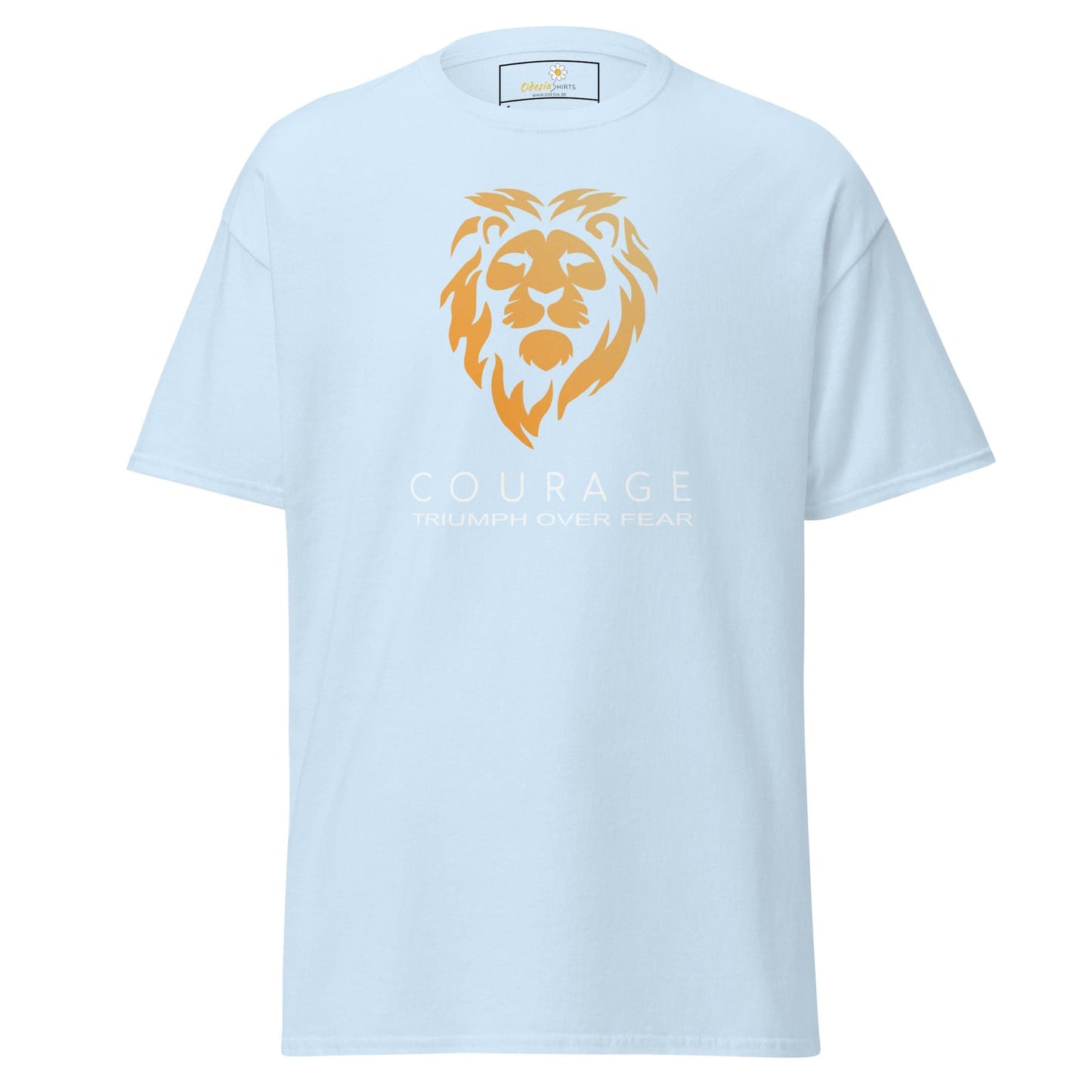 Light blue T-shirt with lion graphic for men and women in size S to XL