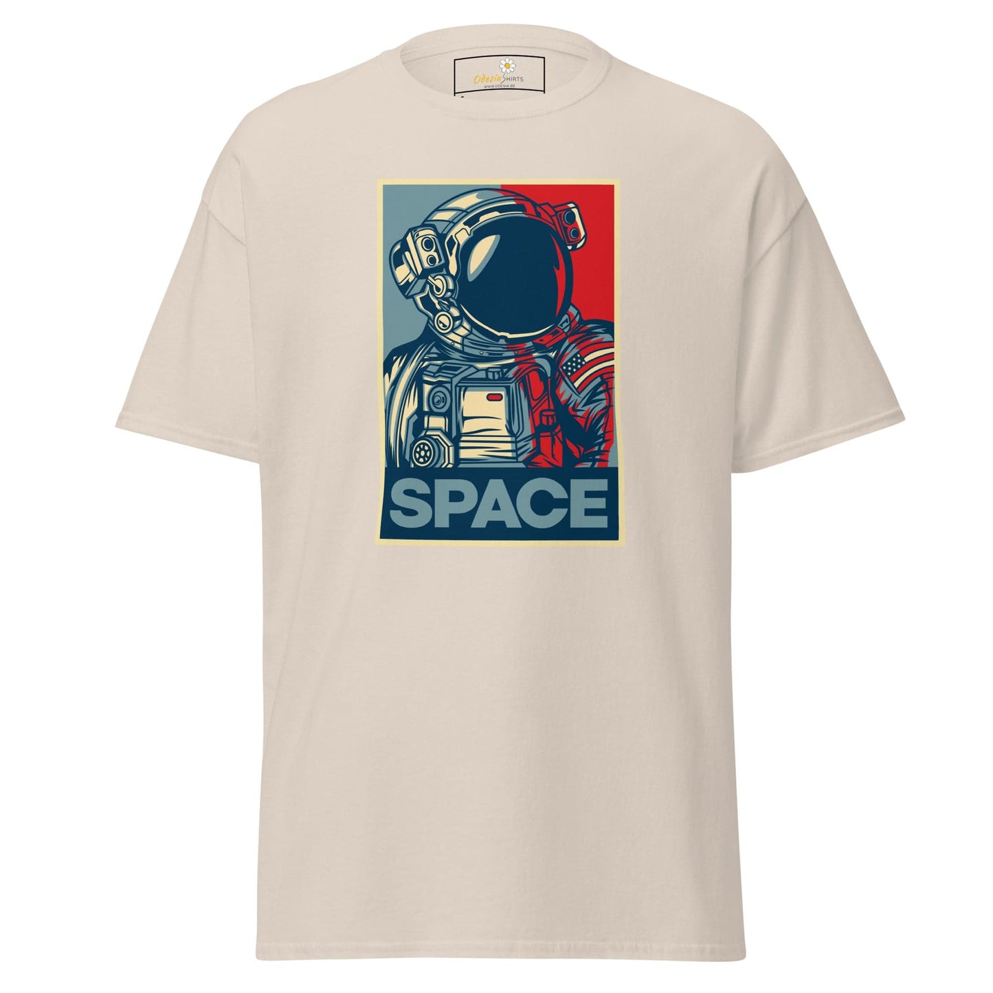 Beige T-shirt with astronaut graphic from T-SHIRT DESIGN TEE collection for Men and Women