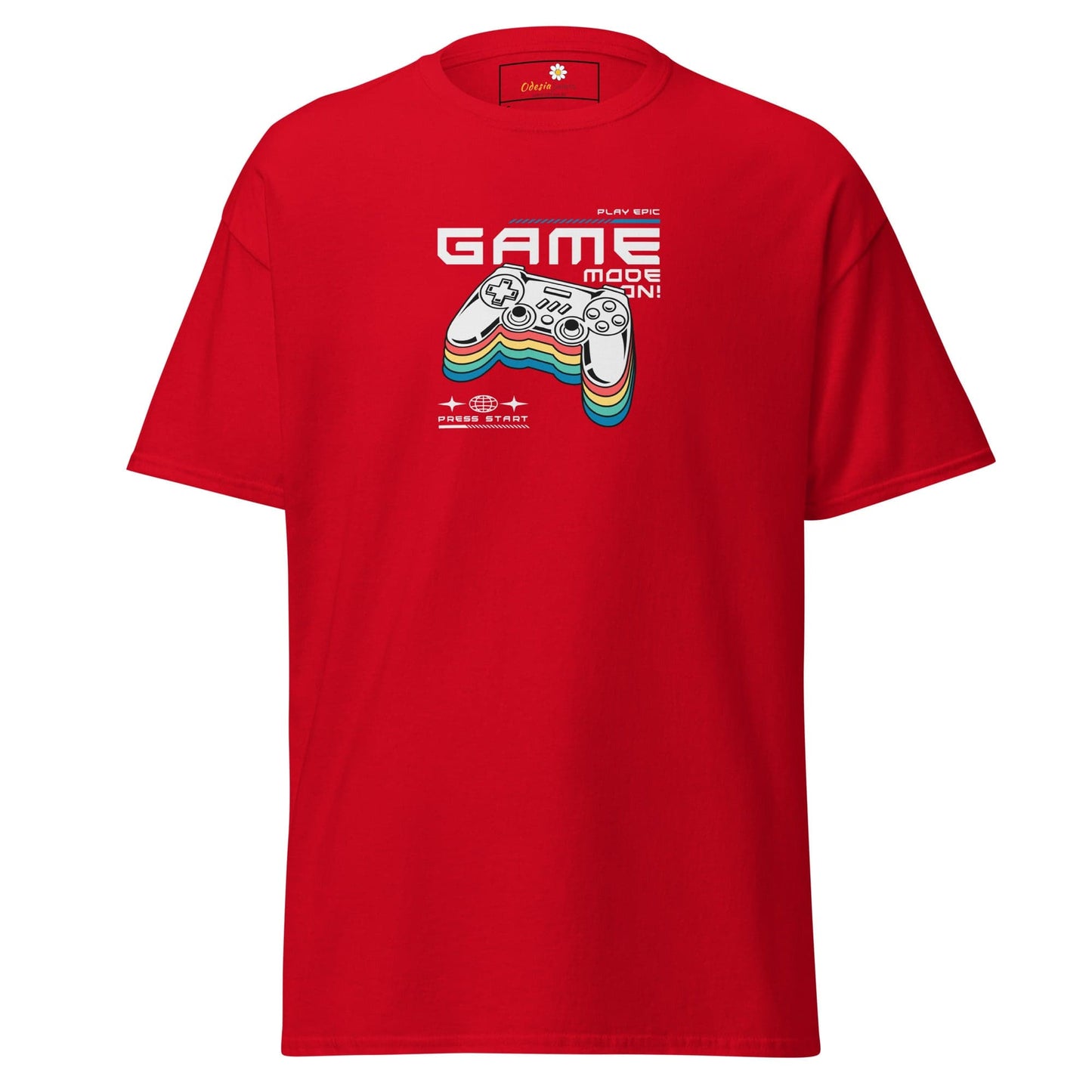 Red T-shirt with gaming controller graphic from T-SHIRT DESIGN TEE for men and women