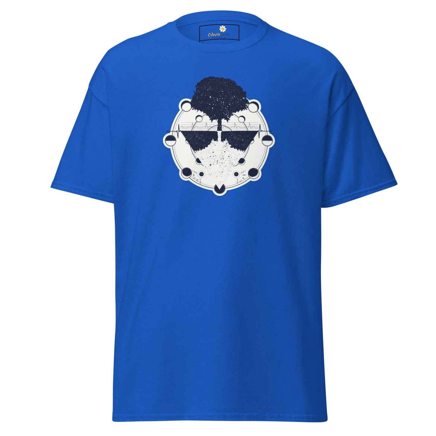 Blue T-shirt with tree graphic from T-SHIRT DESIGN TEE for Men and Women sizes S to XL