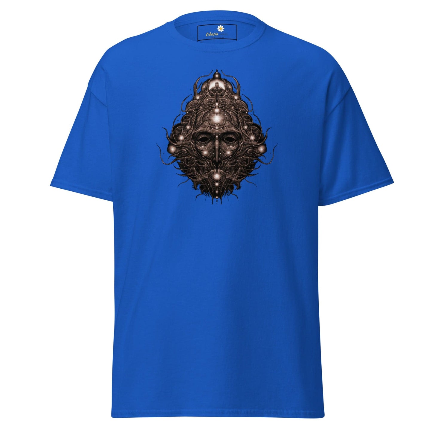Blue t-shirt with face graphic from T-SHIRT DESIGN TEE for Men and Women, available in sizes S to XL