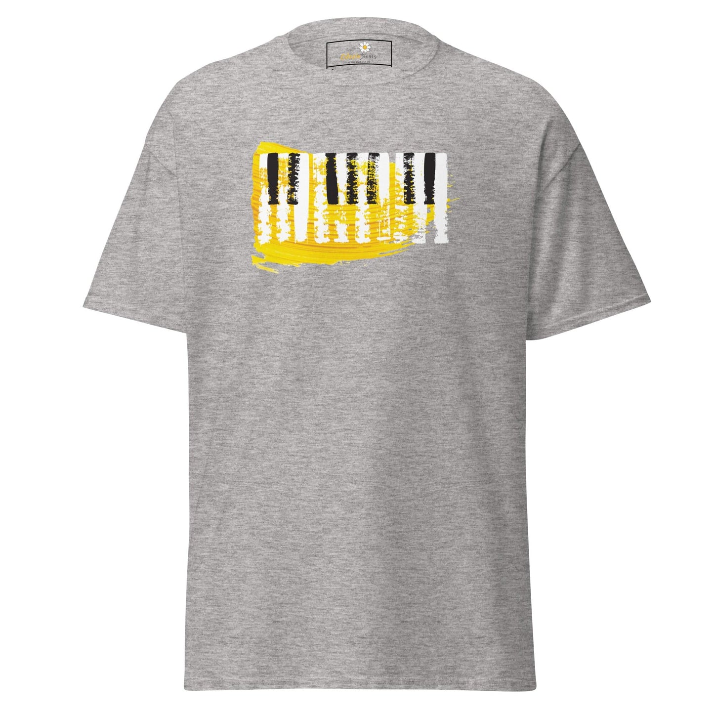 Gray T-shirt with piano key design, suitable for men and women, available in S to XL