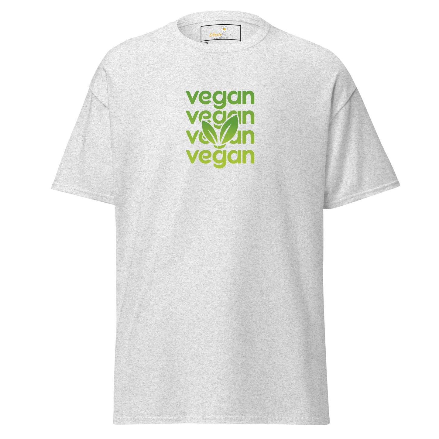 White vegan T-Shirt with bold vegan text displayed on a unisex design for men and women