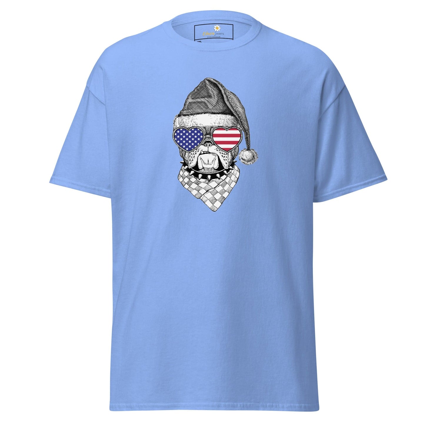 Light blue T-shirt with dog graphic for men and women available in 2XL to 5XL sizes