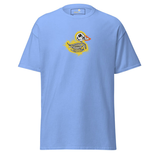 Light blue T-shirt with skeleton duck graphic for men and women in sizes 2XL to 5XL