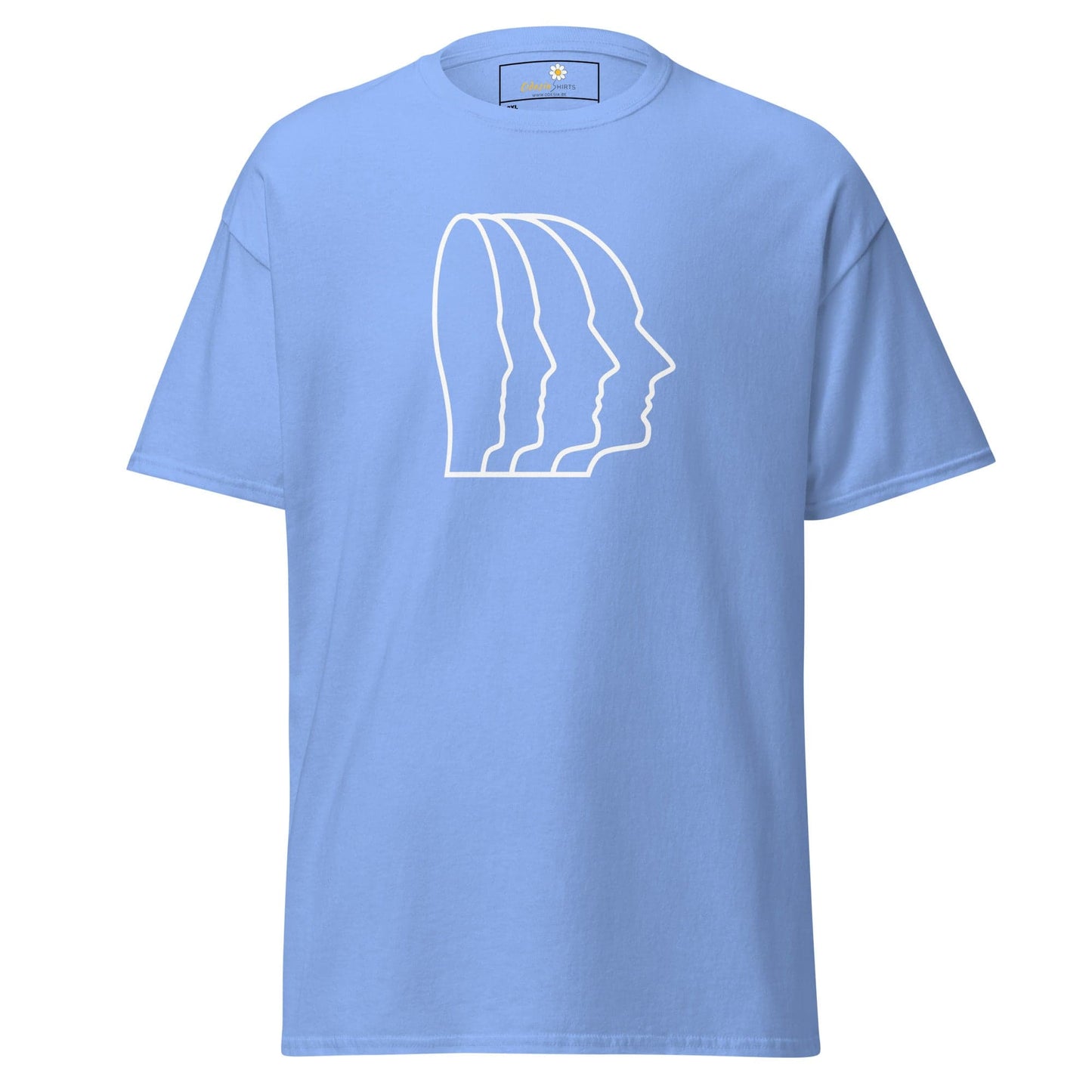 Light blue T-shirt with white head outline design for men and women in 2XL to 5XL size