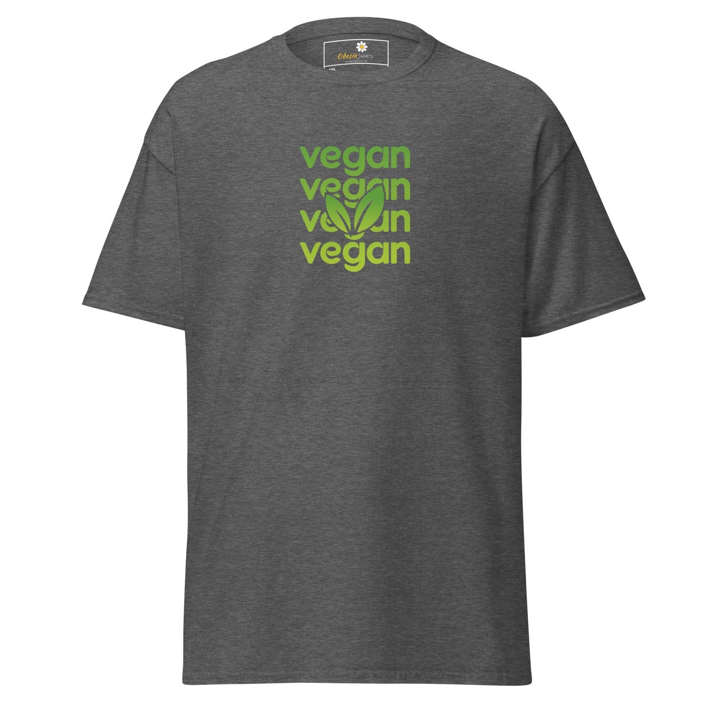 Gray vegan T-shirt for Men and Women with leaf graphic in plus sizes 2XL to 5XL