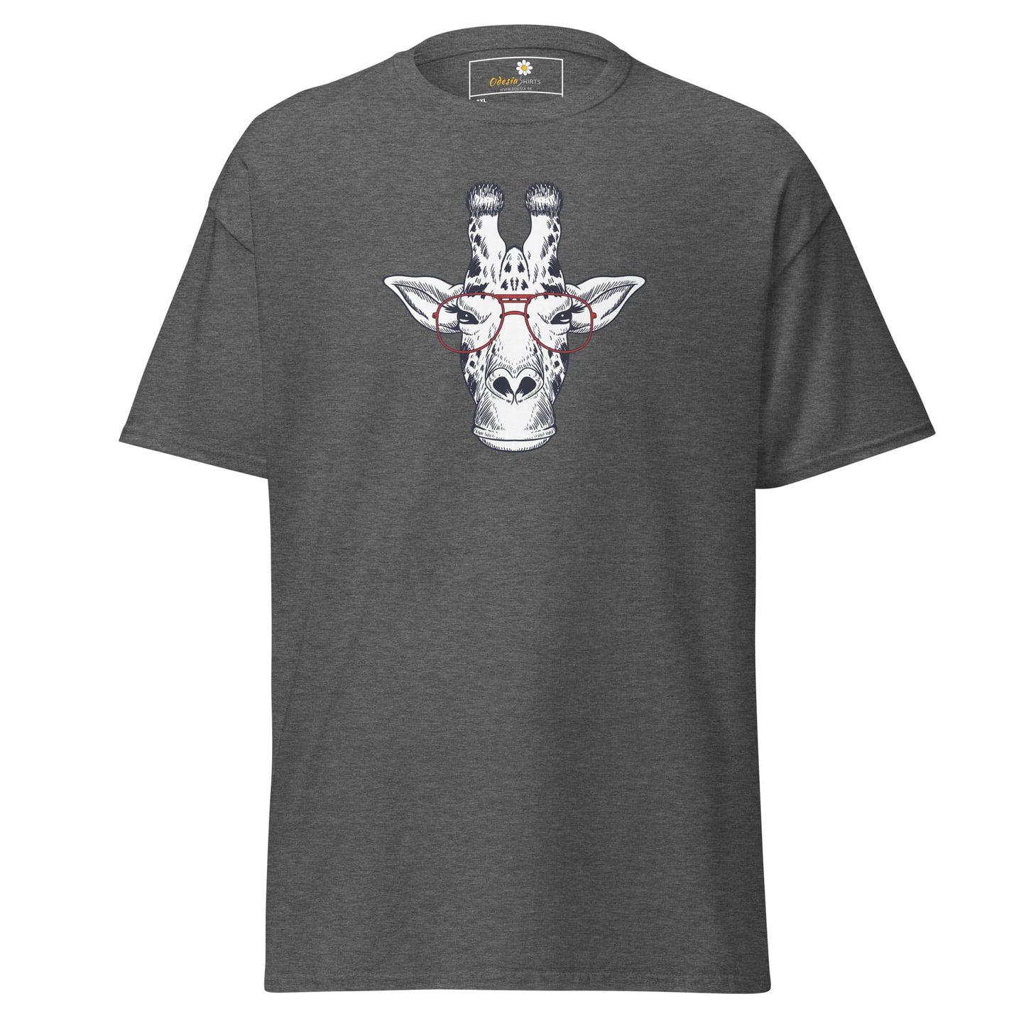 Gray T-shirt with giraffe graphic for Men and Women in size 2XL to 5XL
