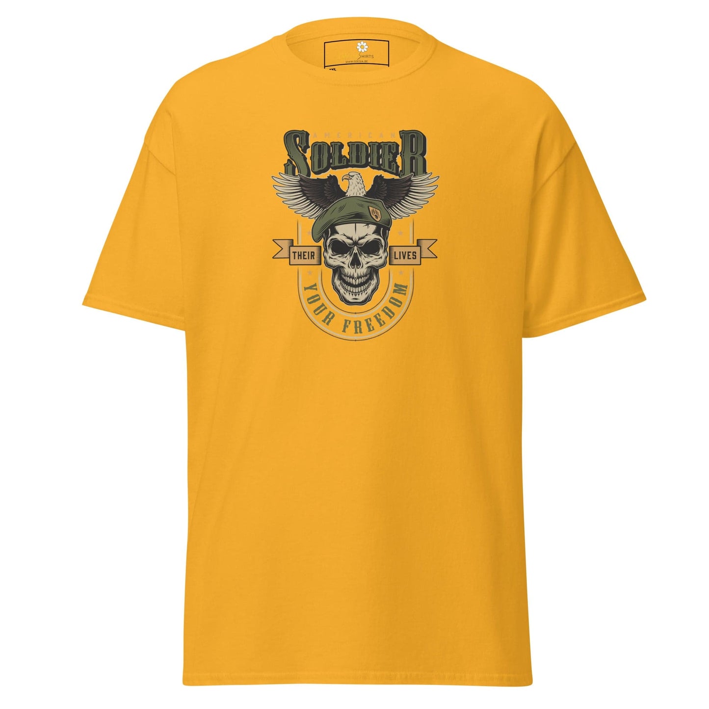 Yellow T-shirt with soldier skull graphic from T-SHIRT DESIGN TEE for Men and Women