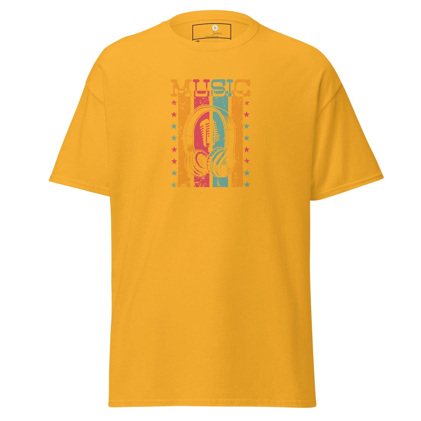 Yellow t-shirt with music graphic from T-SHIRT DESIGN TEE for Men and Women in 2XL to 5XL