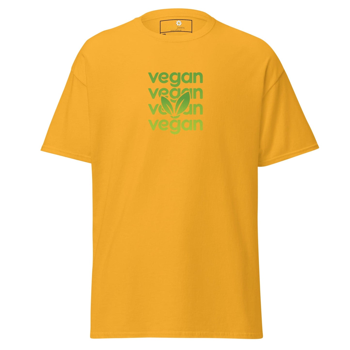 Yellow vegan T-shirt for Men and Women in size 2XL to 5XL featuring bold text