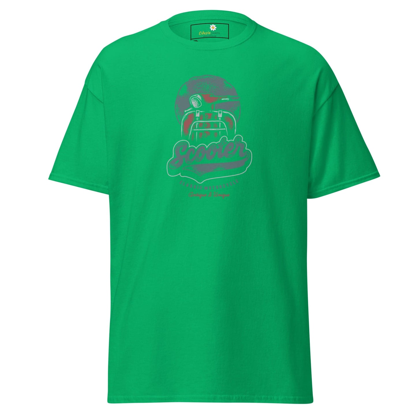 Green graphic tee.