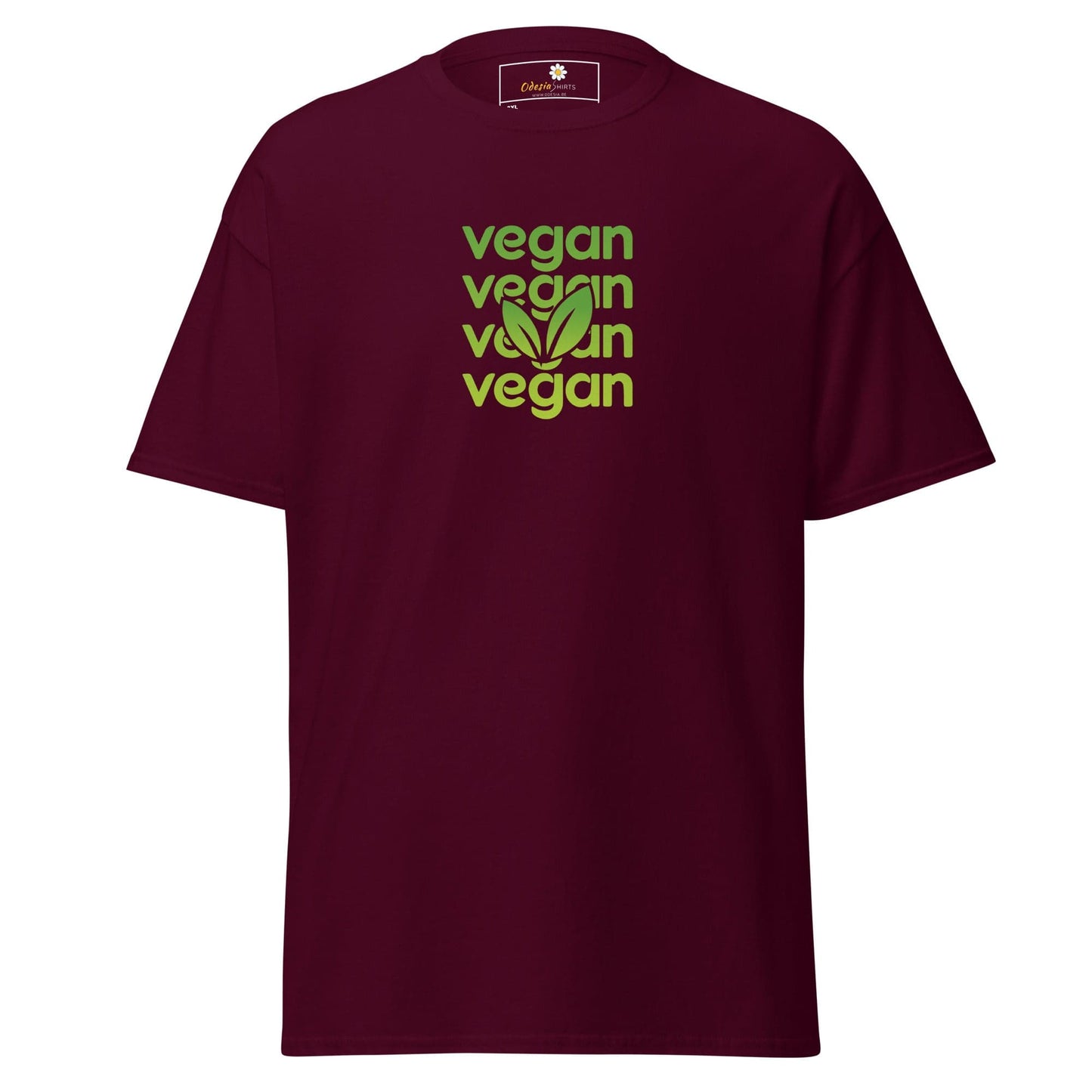 Maroon vegan T-shirt displayed in T-SHIRT DESIGN TEE for Men and Women in 2XL to 5XL