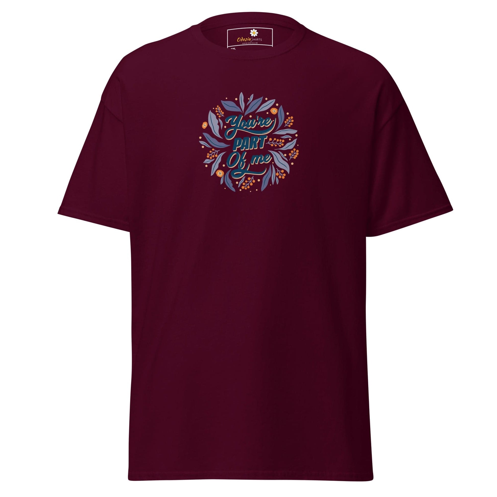 Maroon T-shirt with floral design for men and women in 2XL to 5XL sizes