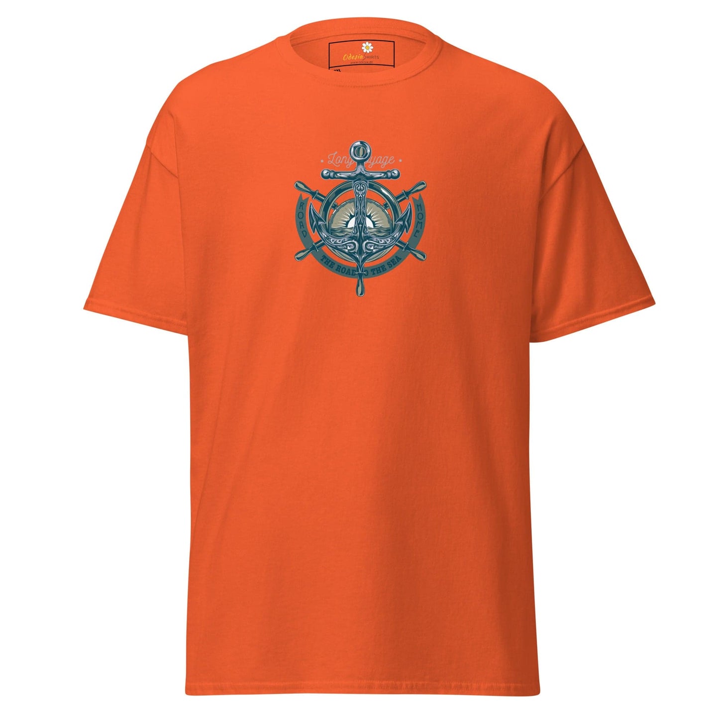 Orange T-shirt with nautical design for Men and Women in extended sizes 2XL to 5XL