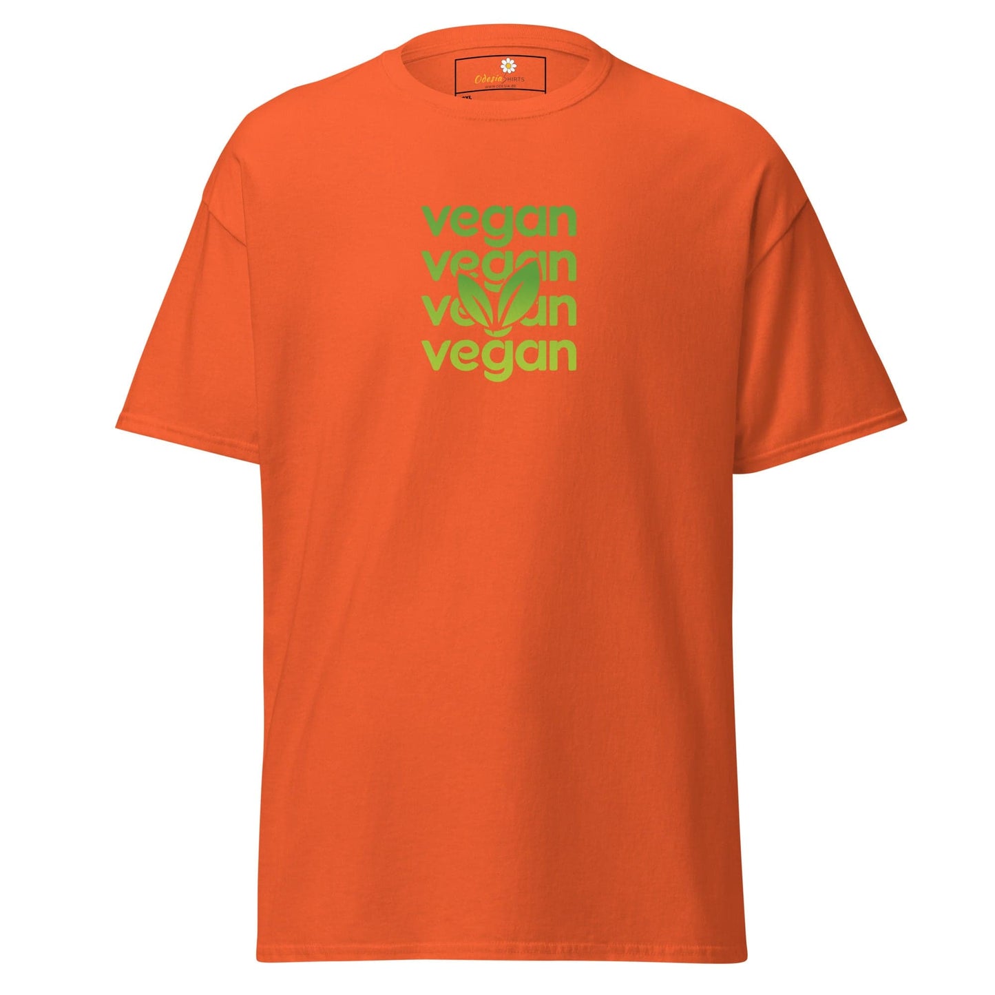 Orange vegan T-shirt with bold vegan text for Men and Women in size 2XL to 5XL
