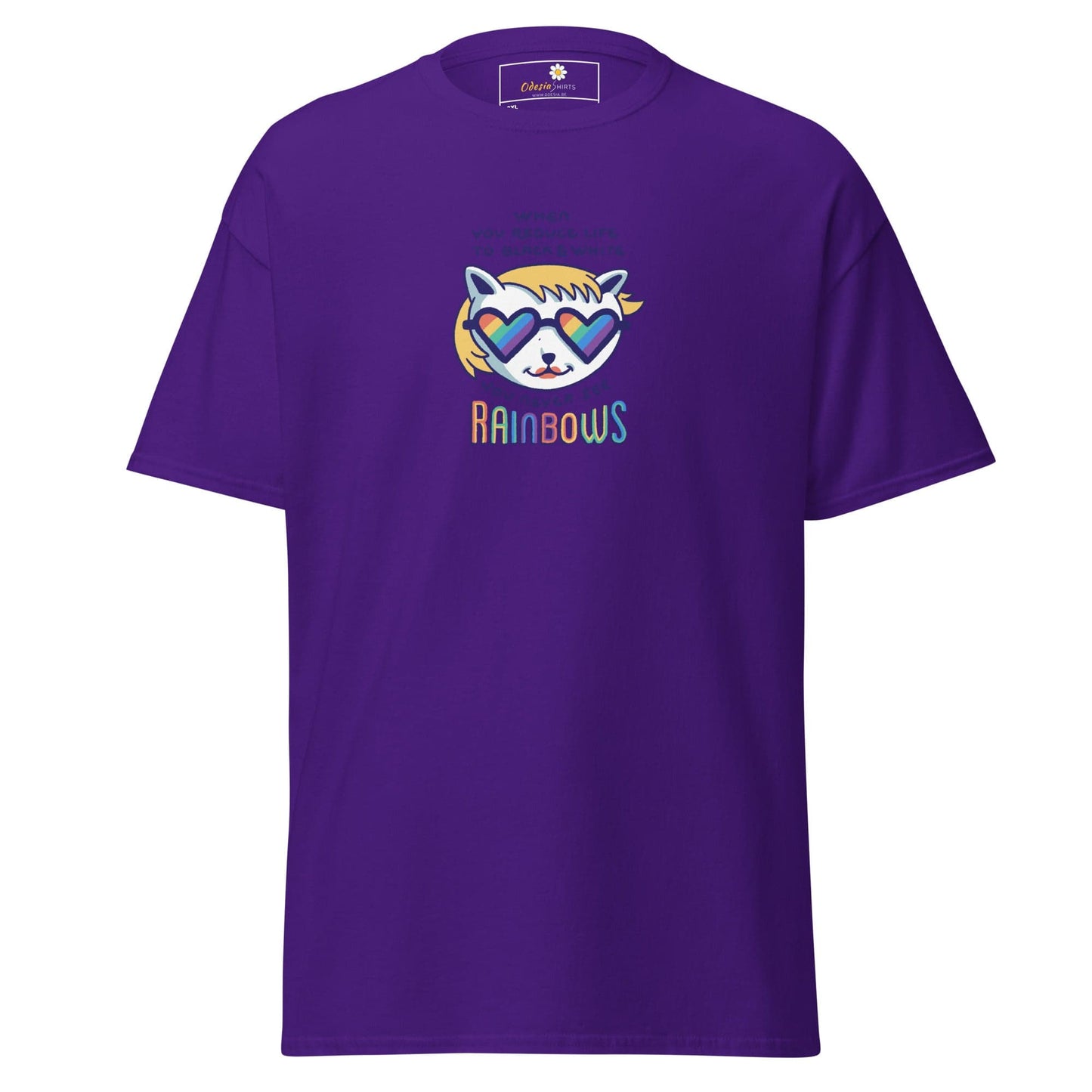 Purple T-shirtdesign Tee for Men and Women with Rainbow Cat Graphic in 2XL-5XL