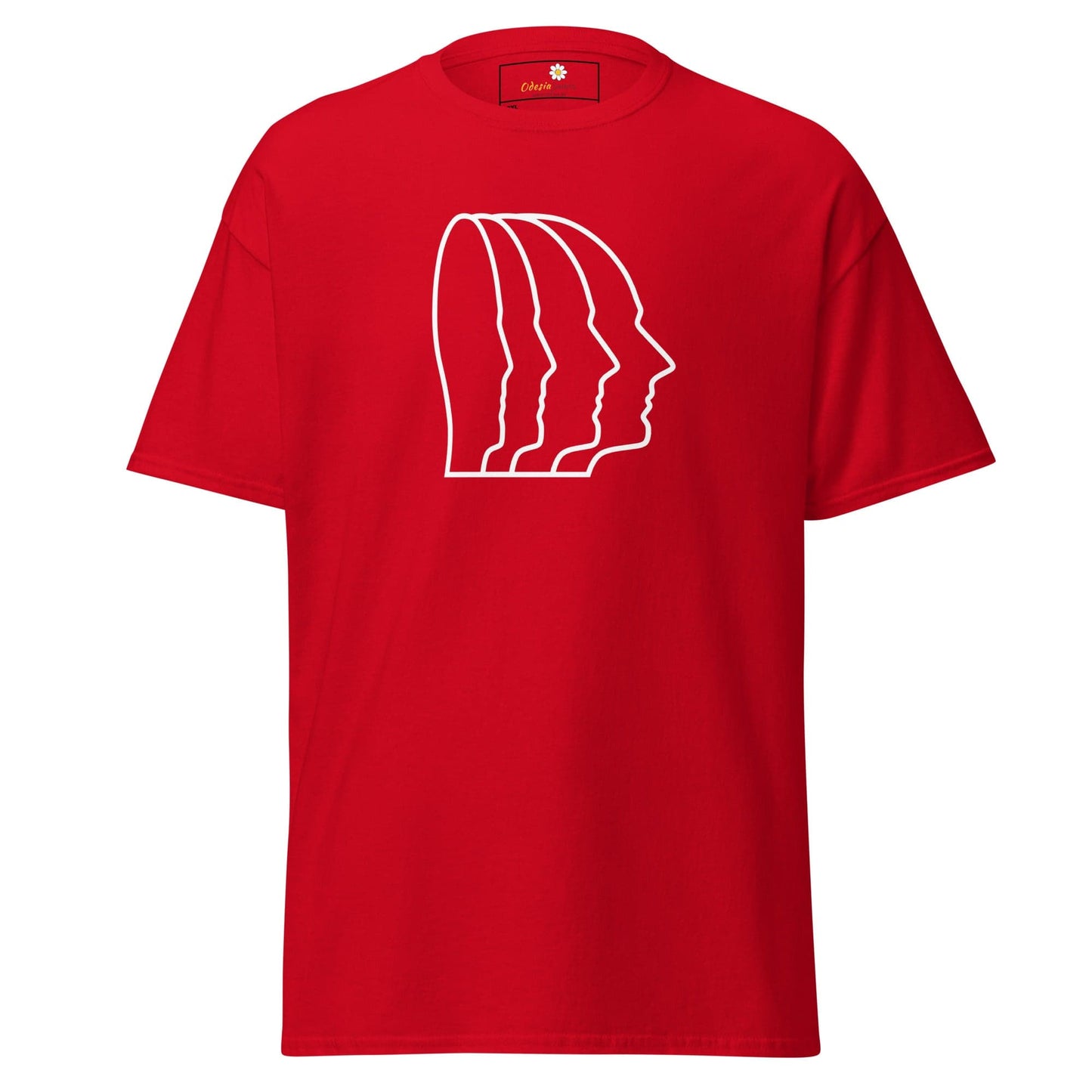 Red T-shirt with white face outline design for men and women in 2XL to 5XL sizes