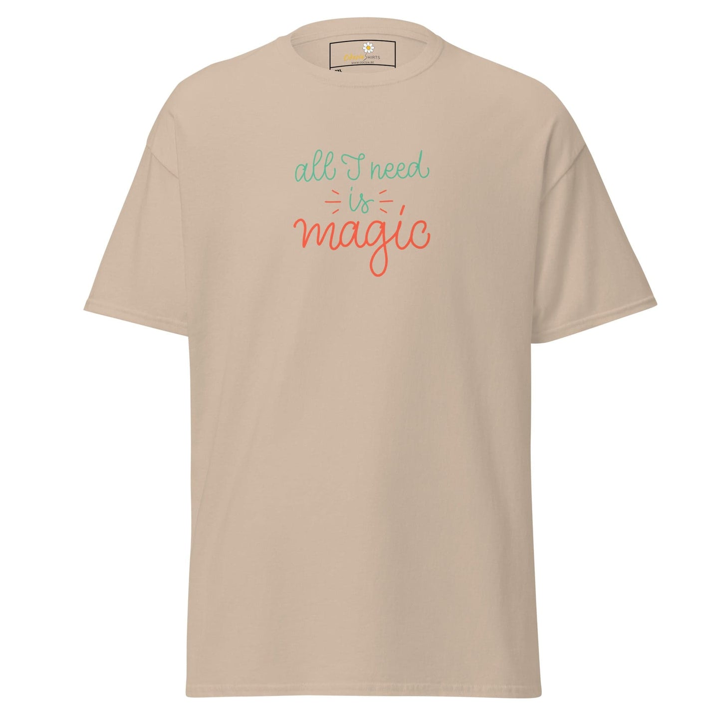 Beige T-shirt with embroidered text from T-SHIRT DESIGN TEE for MEN and WOMEN, 2XL to 5XL