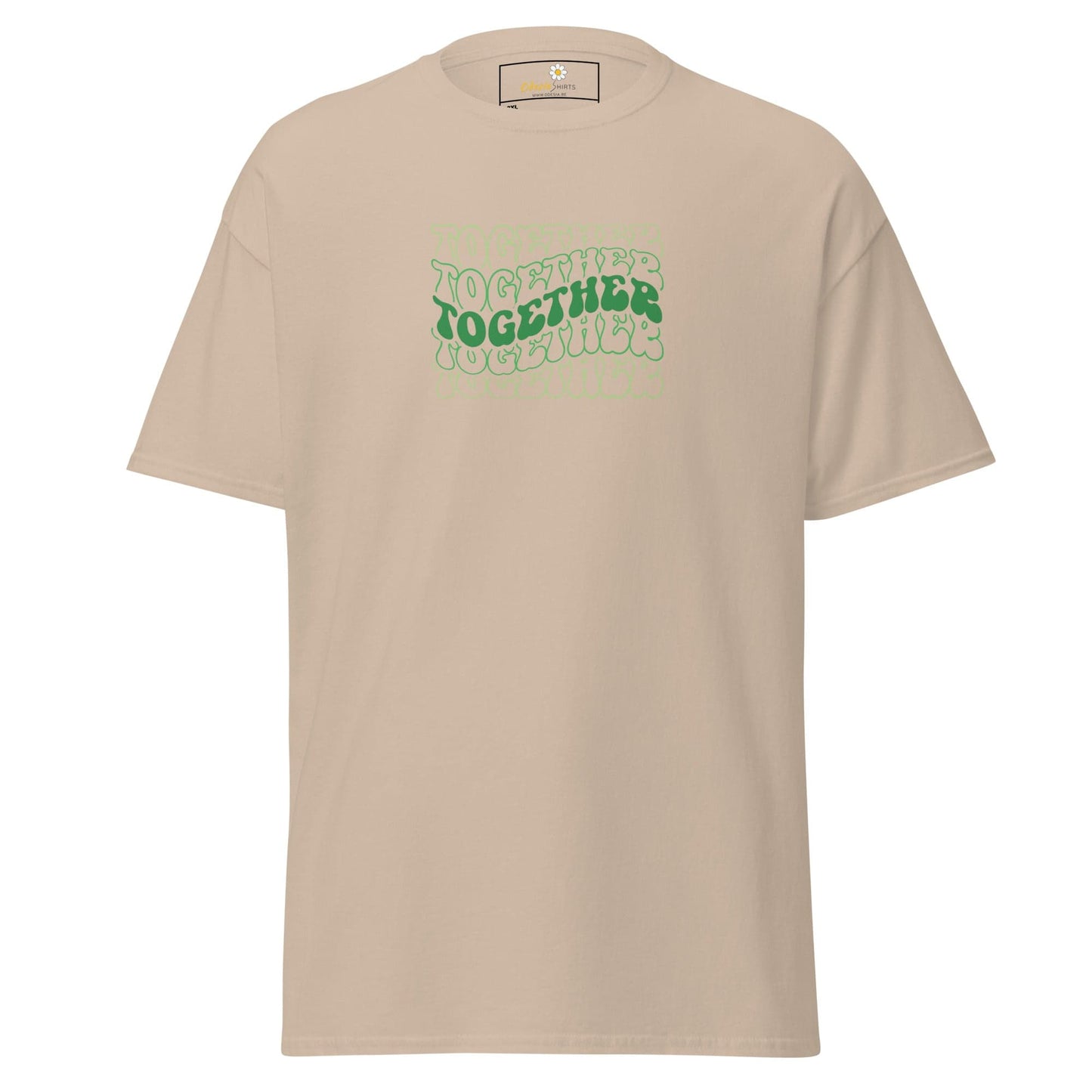 Beige T-shirt with green text from T-SHIRT DESIGN TEE for Men and Women in 2XL to 5XL